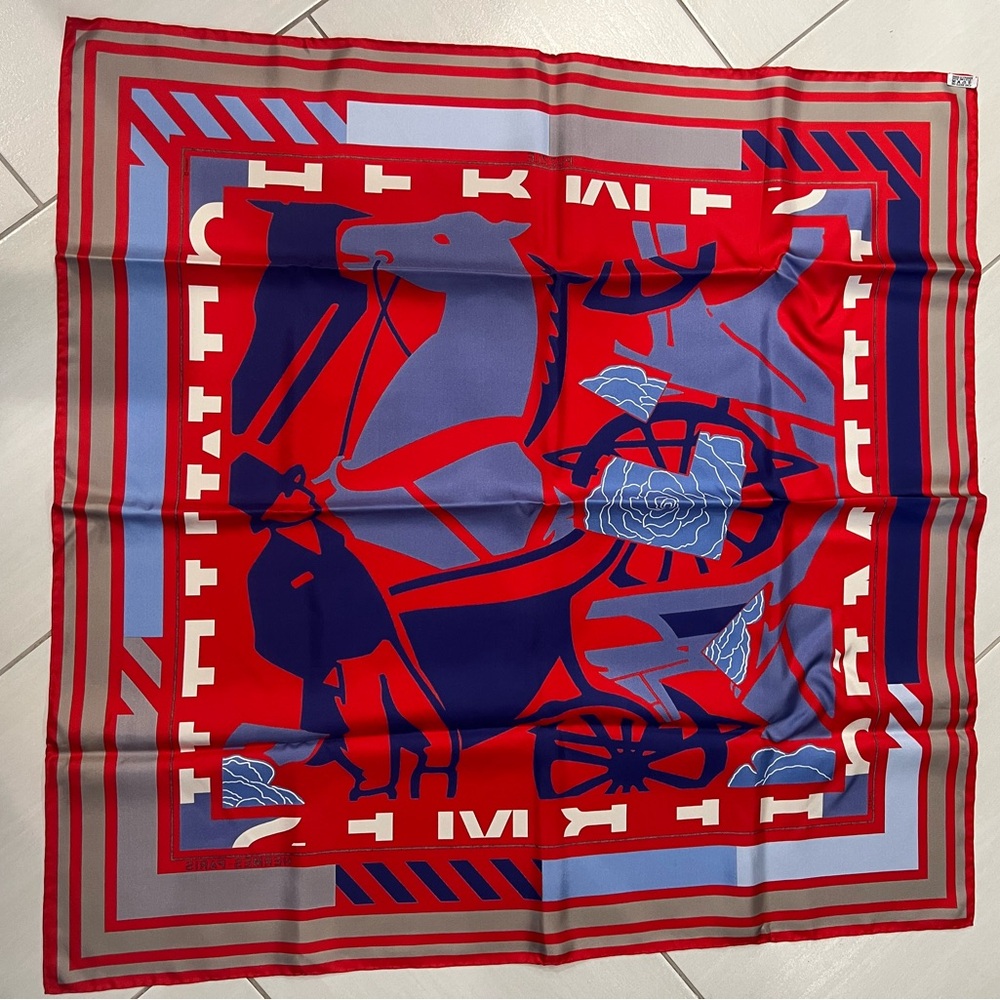 Like new! 34.5x34 Hermes “puzzle” silk scarf.  Comes with box